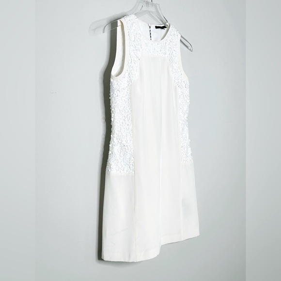 Tibi Sequined Insert Ivory Cream Silk Blend Shift Dress Size 4 - Picture 3 of 13